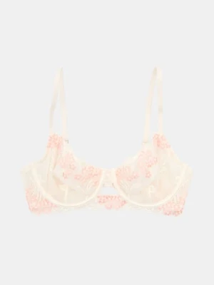 Sinsay - Koronkowy biustonosz z fiszbinami z motywem kwiatowym - różowy