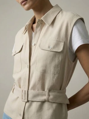 Sinsay - Koszula bez rękawów z wiskozą i domieszką lnu - beżowy