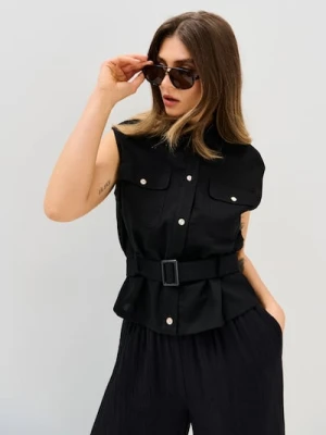 Sinsay - Koszula bez rękawów z wiskozą i domieszką lnu - czarny