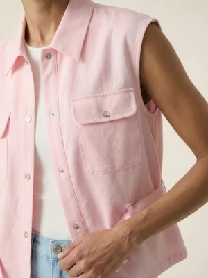 Sinsay - Koszula bez rękawów z wiskozą i domieszką lnu - różowy