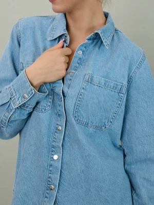 Sinsay - Koszula jeansowa z efektem sprania - niebieski