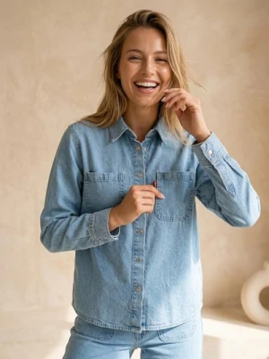 Sinsay - Koszula jeansowa z efektem sprania - niebieski