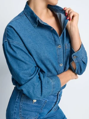 Sinsay - Koszula jeansowa z kołnierzykiem - niebieski