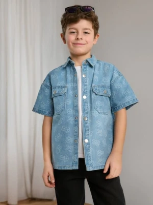 Sinsay - Koszula jeansowa z krótkim rękawem - niebieski