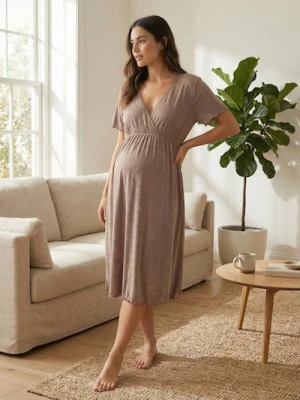 Sinsay - Koszula nocna ciążowa z bawełną i wiskozą - brązowy