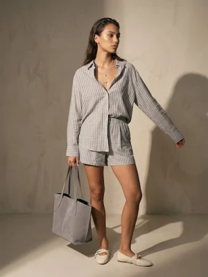 Sinsay - Koszula oversize w paski, z wiskozą i domieszką lnu - szary