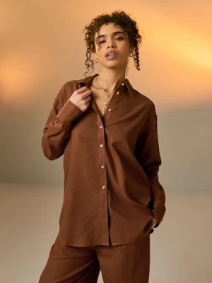 Sinsay - Koszula oversize z domieszką lnu - beżowy