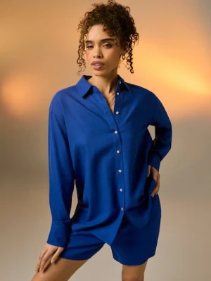 Sinsay - Koszula oversize z domieszką lnu - niebieski