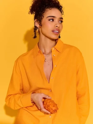 Sinsay - Koszula oversize z domieszką lnu - pomarańczowy