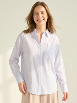 Sinsay - Koszula regular fit z domieszką lnu - niebieski