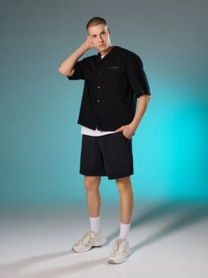 Sinsay - Koszula relaxed z krótkim rękawem z domieszką lnu - czarny