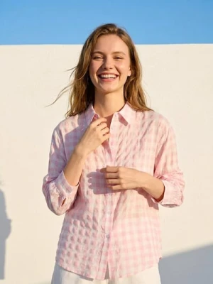 Sinsay - Koszula w kratę z kołnierzykiem - różowy