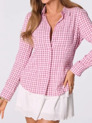 Sinsay - Koszula w kratę z wiskozą - różowy