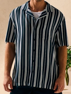 Sinsay - Koszula w paski z krótkim rękawem - granatowy