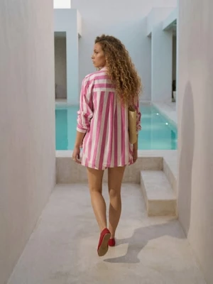 Sinsay - Koszula w pasy z domieszką wiskozy i lnu - różowy