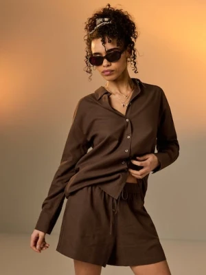 Sinsay - Koszula z domieszką lnu - brązowy