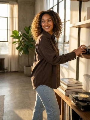 Sinsay - Koszula z domieszką lnu - brązowy