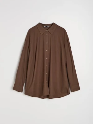 Sinsay - Koszula z domieszką lnu - brązowy