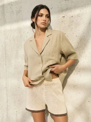 Sinsay - Koszula z domieszką lnu - kremowy