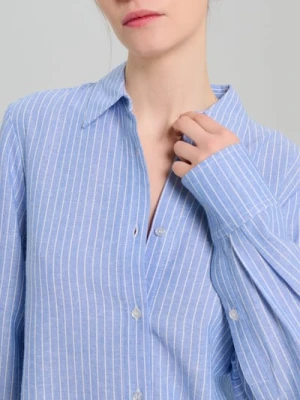 Sinsay - Koszula z domieszką lnu z wiązaniem na plecach - błękitny