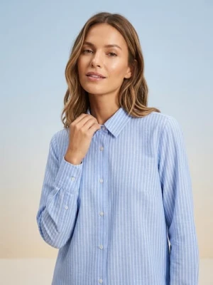 Sinsay - Koszula z domieszką lnu z wiązaniem na plecach - błękitny