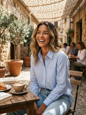 Sinsay - Koszula z domieszką lnu z wiązaniem na plecach - błękitny