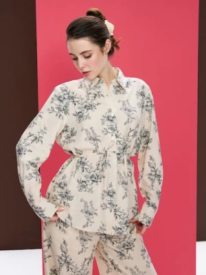 Sinsay - Koszula z domieszką lnu z wiązaniem na plecach - wielobarwny