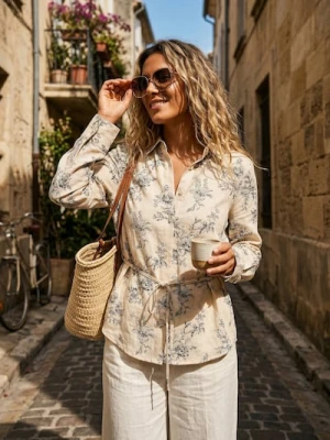 Sinsay - Koszula z domieszką lnu z wiązaniem na plecach - wielobarwny