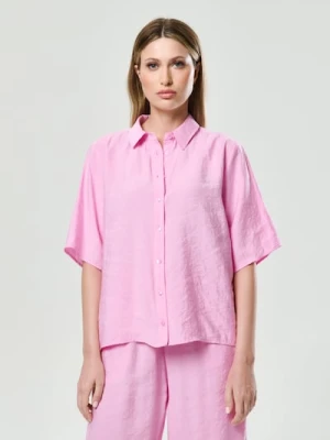Sinsay - Koszula z krótkim rękawem i kołnierzykiem z modalem - różowy
