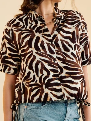 Sinsay - Koszula z krótkim rękawem i wzorem all over - wielobarwny