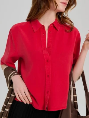 Sinsay - Koszula z krótkim rękawem z lyocellu - czerwony