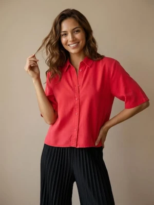 Sinsay - Koszula z krótkim rękawem z lyocellu - czerwony