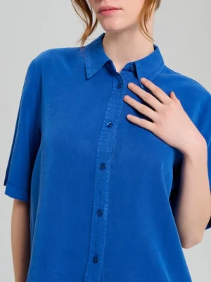 Sinsay - Koszula z krótkim rękawem z lyocellu - niebieski