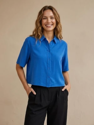 Sinsay - Koszula z krótkim rękawem z lyocellu - niebieski