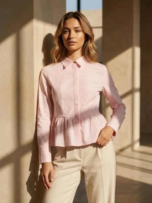 Sinsay - Koszula z krytą plisą i falbaną - różowy