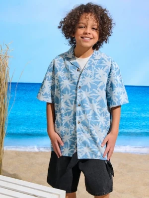 Sinsay - Koszula z lekkiego jeansu z motywem palm - niebieski