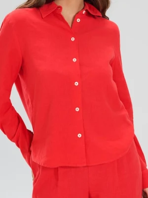 Sinsay - Koszula z lnem z długim rękawem - czerwony