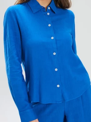 Sinsay - Koszula z lnem z długim rękawem - niebieski