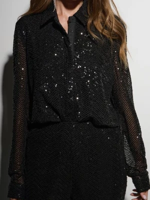 Sinsay - Koszula z połyskującymi cekinami - czarny
