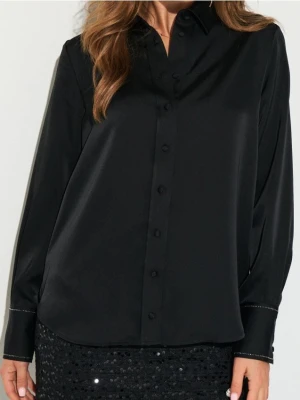 Sinsay - Koszula z satynowym wykończeniem - czarny