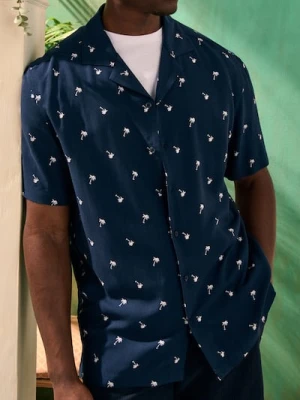 Sinsay - Koszula z wiskozy w dropne palmy na całości - granatowy