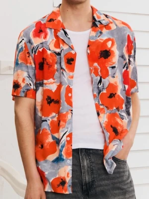 Sinsay - Koszula z wiskozy z motywem kwiatowym - pomarańczowy