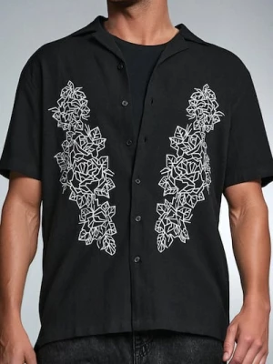 Sinsay - Koszula z wiskozy z roślinnym wzorem - czarny