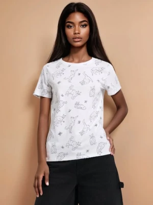 Sinsay - Koszulka all over w koty - biały
