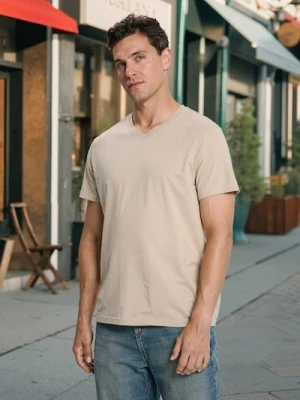 Sinsay - Koszulka basic z dekoltem w serek - beżowy