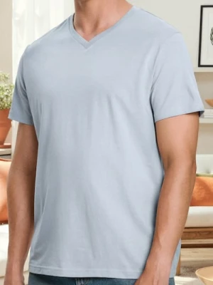 Sinsay - Koszulka basic z dekoltem w serek - błękitny