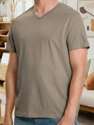 Sinsay - Koszulka basic z dekoltem w serek - brązowy