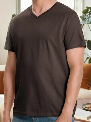 Sinsay - Koszulka basic z dekoltem w serek - brązowy