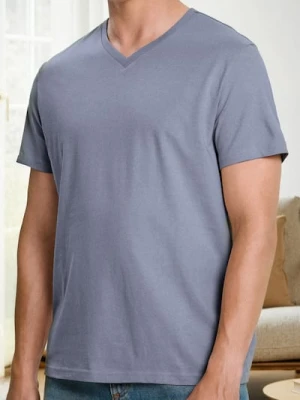 Sinsay - Koszulka basic z dekoltem w serek - fioletowy