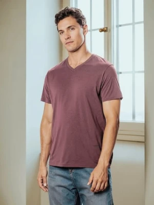 Sinsay - Koszulka basic z dekoltem w serek - fioletowy